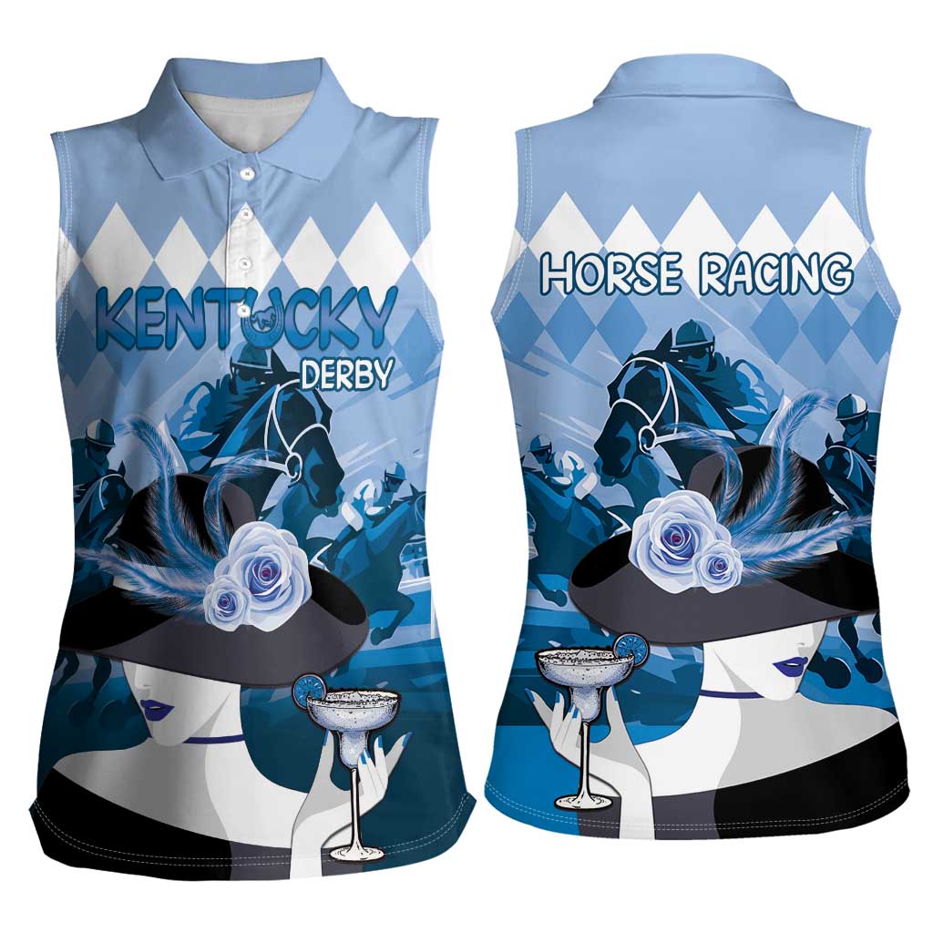 Kentucky Horse Racing Women Sleeveless Polo Shirt Derby Mint Julep Girl - Blue Pastel LT14