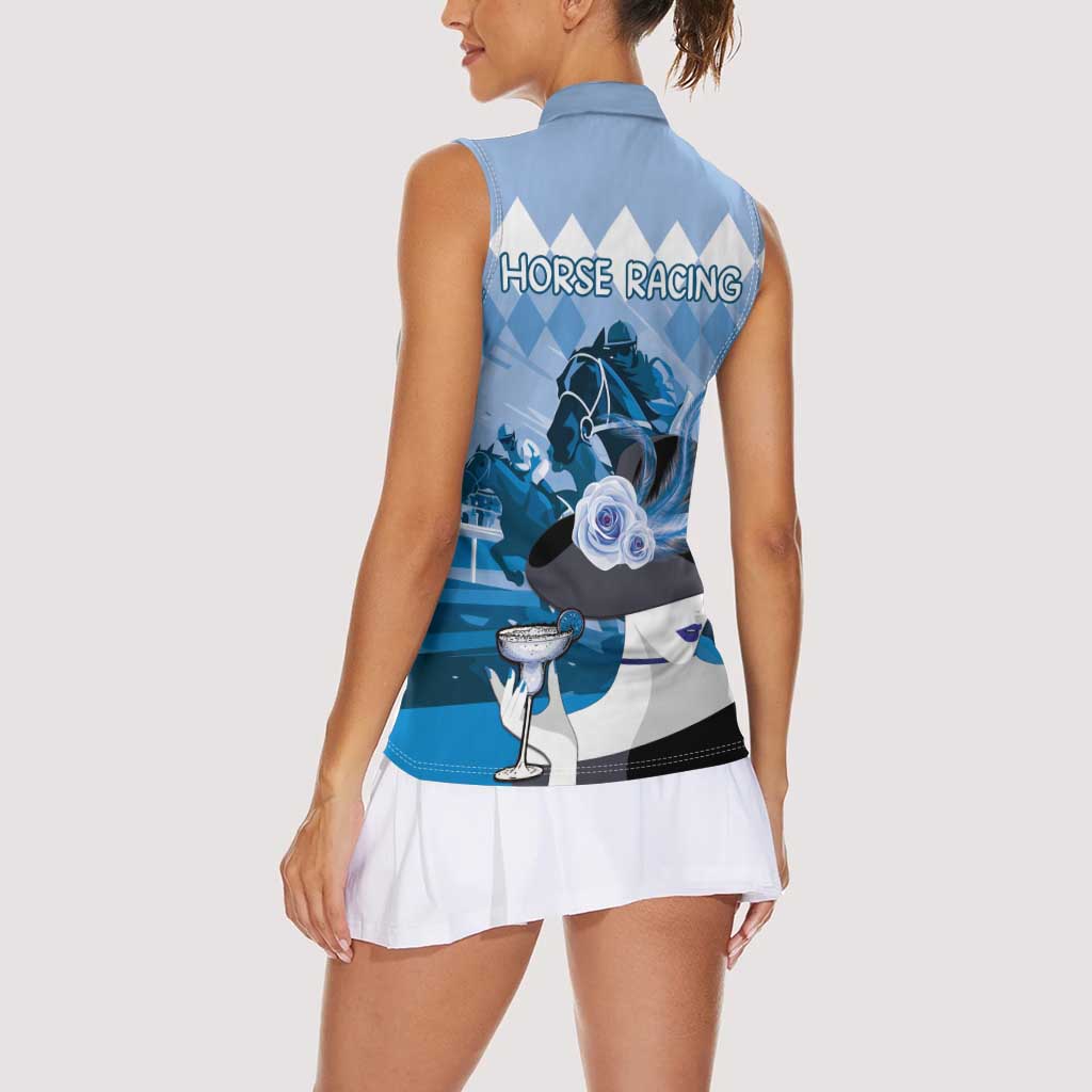 Kentucky Horse Racing Women Sleeveless Polo Shirt Derby Mint Julep Girl - Blue Pastel LT14