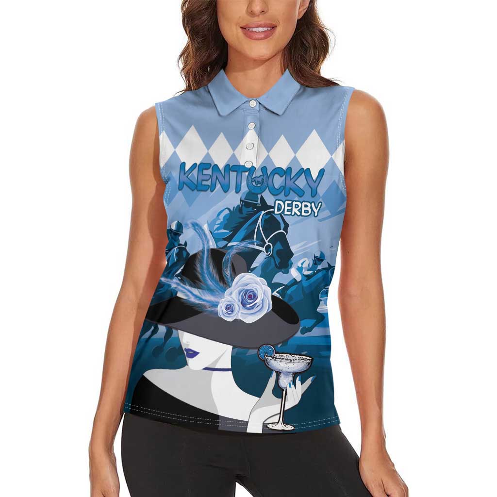 Kentucky Horse Racing Women Sleeveless Polo Shirt Derby Mint Julep Girl - Blue Pastel LT14