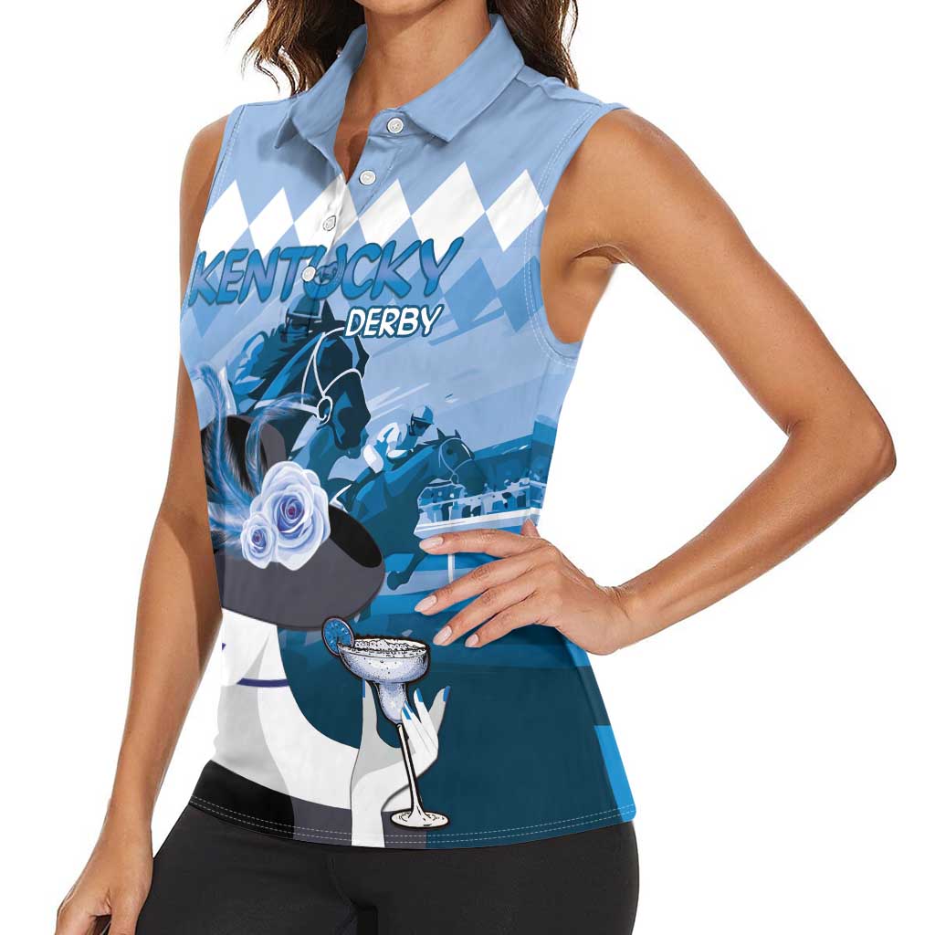 Kentucky Horse Racing Women Sleeveless Polo Shirt Derby Mint Julep Girl - Blue Pastel LT14