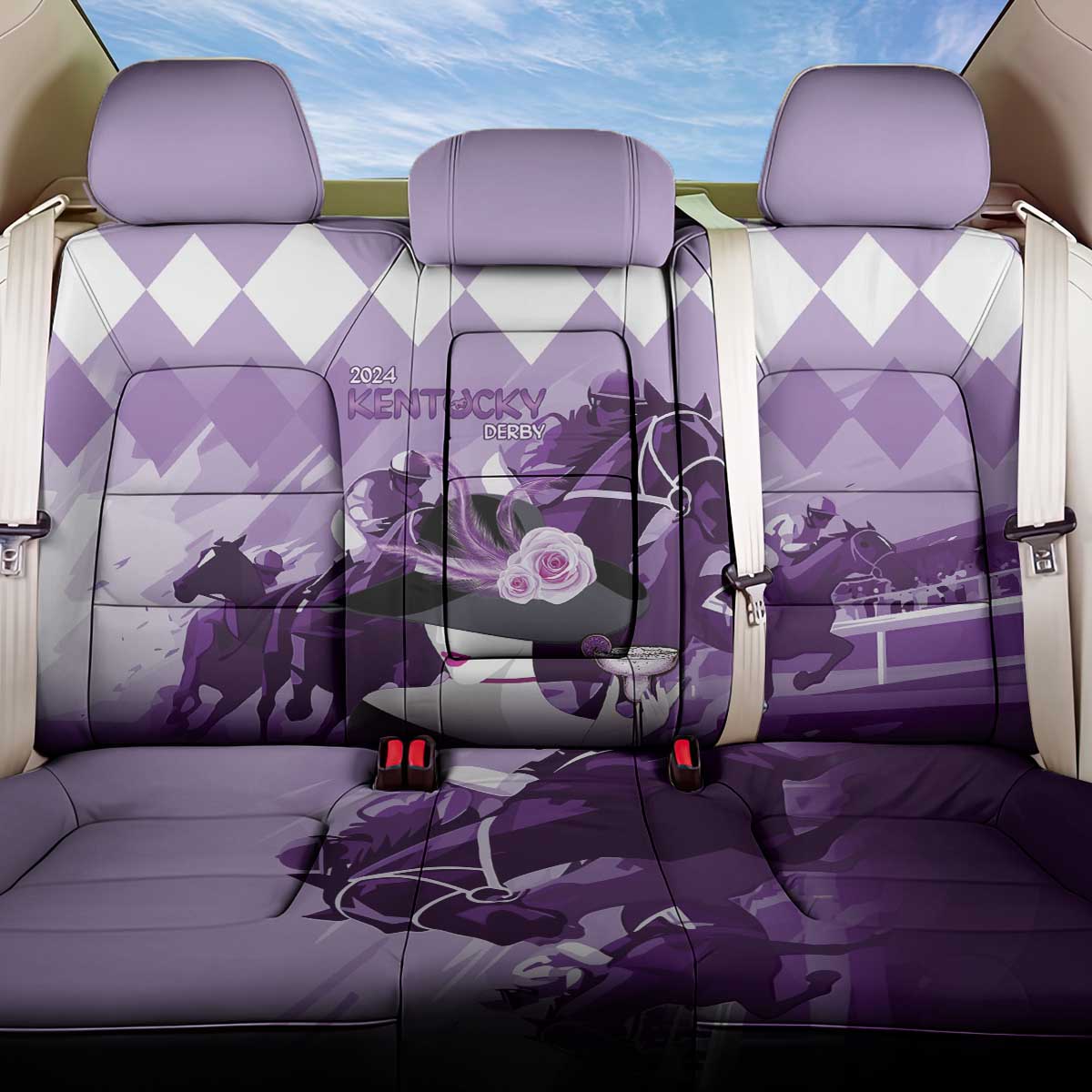 Kentucky Horse Racing Back Car Seat Cover Derby Mint Julep Girl - Purple Pastel LT14