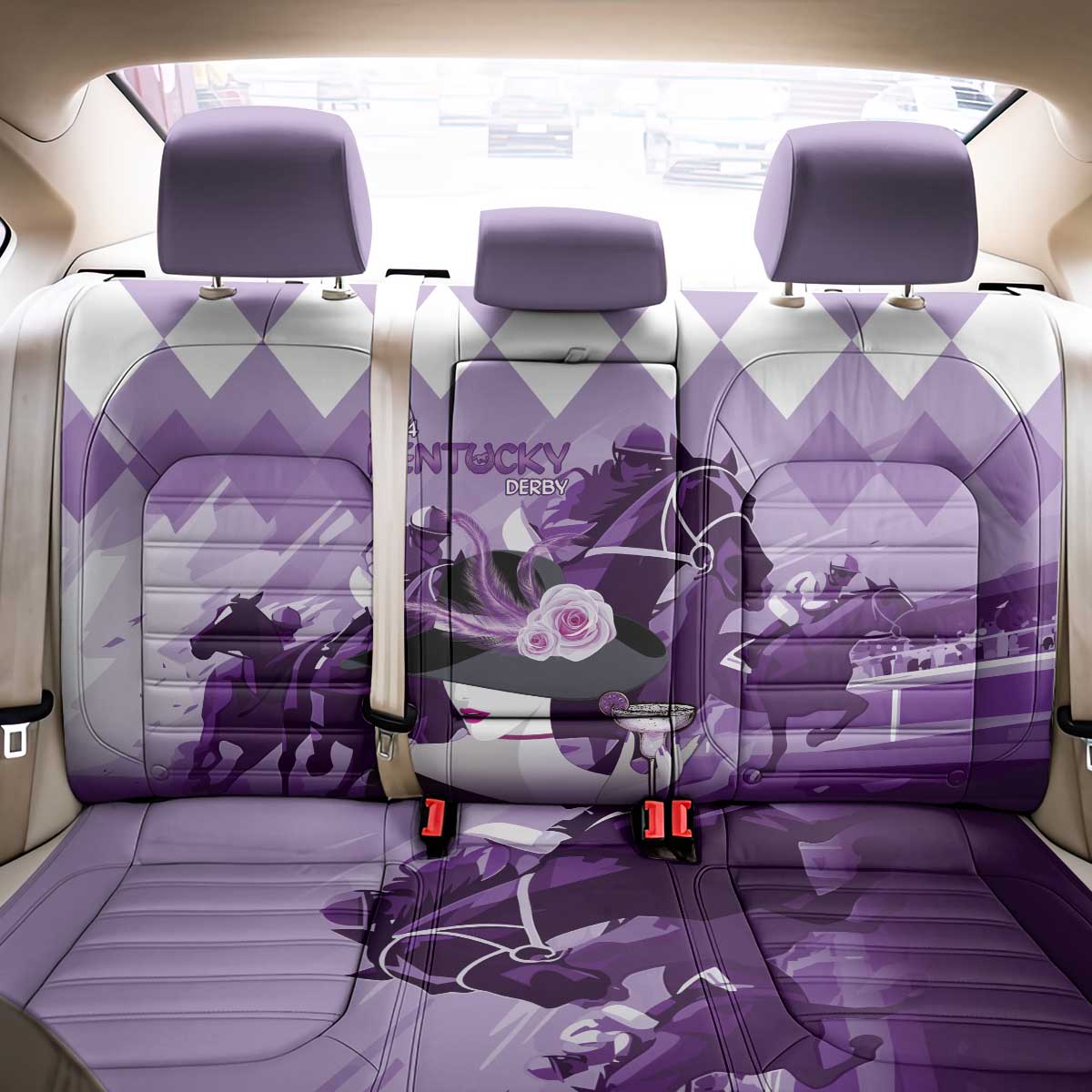 Kentucky Horse Racing Back Car Seat Cover Derby Mint Julep Girl - Purple Pastel LT14