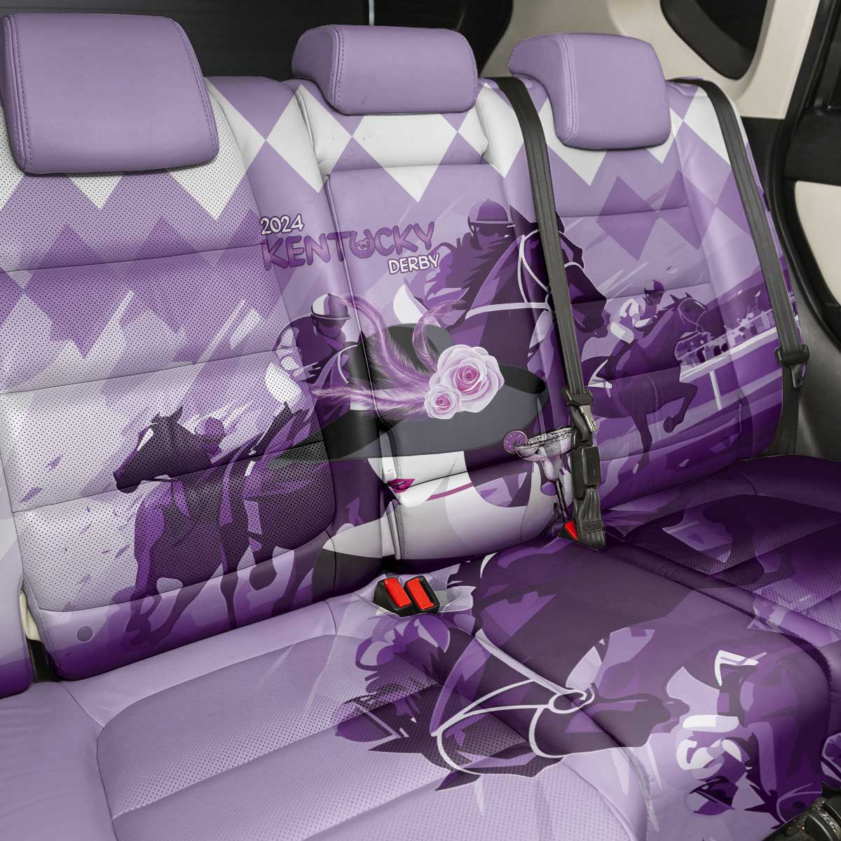 Kentucky Horse Racing Back Car Seat Cover Derby Mint Julep Girl - Purple Pastel LT14