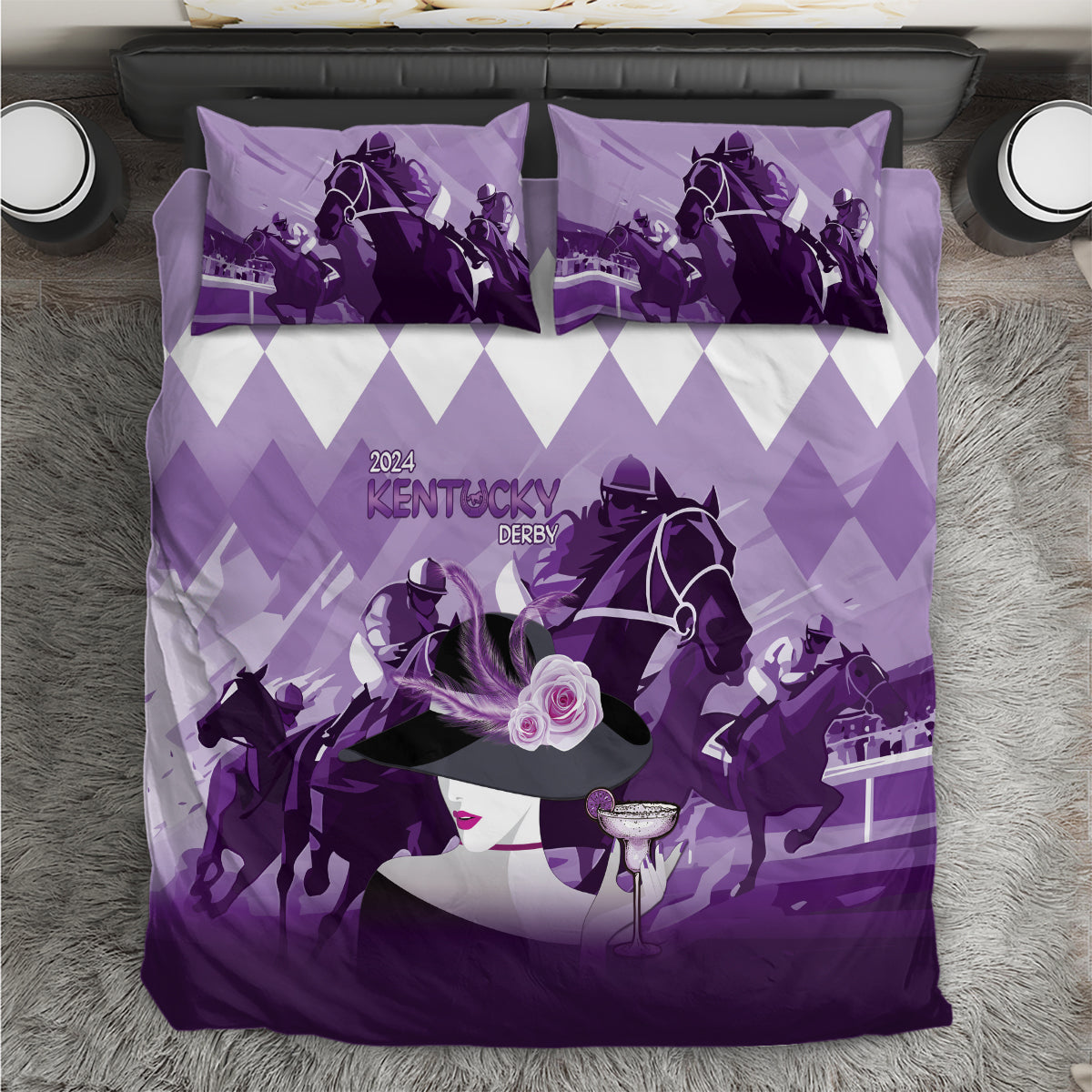 2024 Kentucky Horse Racing Bedding Set Derby Mint Julep Girl - Purple Pastel