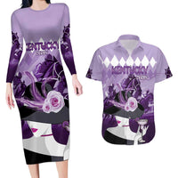Kentucky Horse Racing Couples Matching Long Sleeve Bodycon Dress and Hawaiian Shirt Derby Mint Julep Girl - Purple Pastel LT14