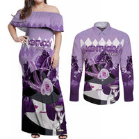 Kentucky Horse Racing Couples Matching Off Shoulder Maxi Dress and Long Sleeve Button Shirt Derby Mint Julep Girl - Purple Pastel LT14