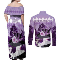 Kentucky Horse Racing Couples Matching Off Shoulder Maxi Dress and Long Sleeve Button Shirt Derby Mint Julep Girl - Purple Pastel LT14