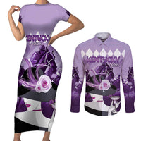 Kentucky Horse Racing Couples Matching Short Sleeve Bodycon Dress and Long Sleeve Button Shirt Derby Mint Julep Girl - Purple Pastel LT14