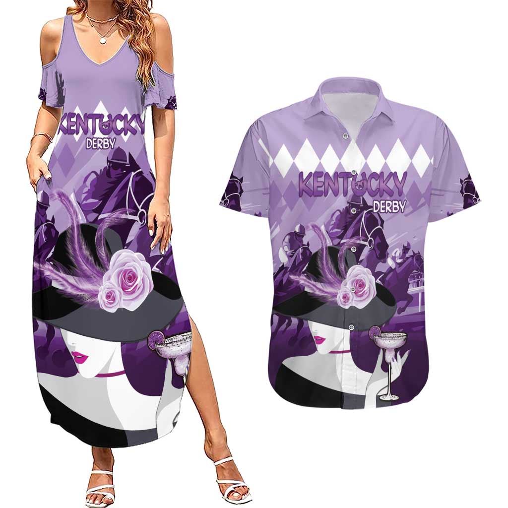 Kentucky Horse Racing Couples Matching Summer Maxi Dress and Hawaiian Shirt Derby Mint Julep Girl - Purple Pastel LT14