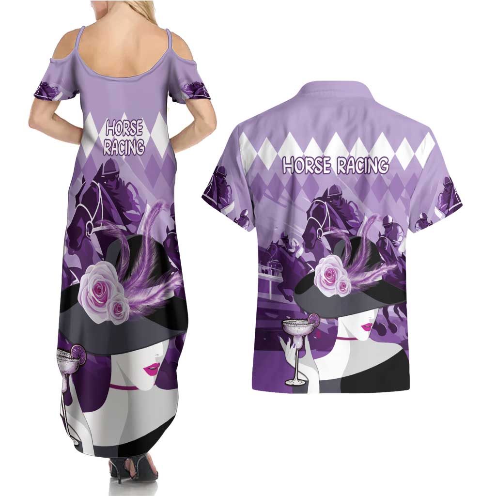 Kentucky Horse Racing Couples Matching Summer Maxi Dress and Hawaiian Shirt Derby Mint Julep Girl - Purple Pastel LT14