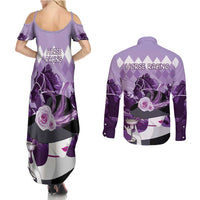 Kentucky Horse Racing Couples Matching Summer Maxi Dress and Long Sleeve Button Shirt Derby Mint Julep Girl - Purple Pastel LT14