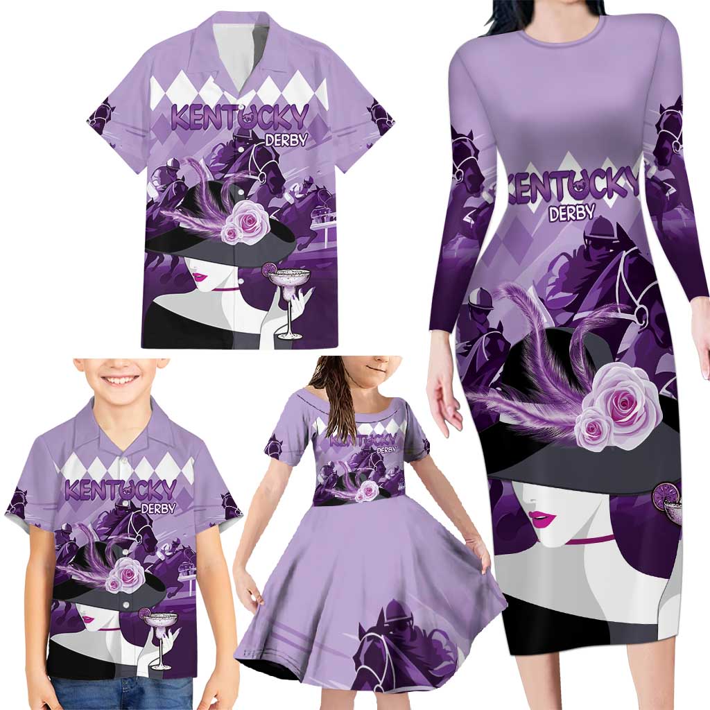 Kentucky Horse Racing Family Matching Long Sleeve Bodycon Dress and Hawaiian Shirt Derby Mint Julep Girl - Purple Pastel LT14