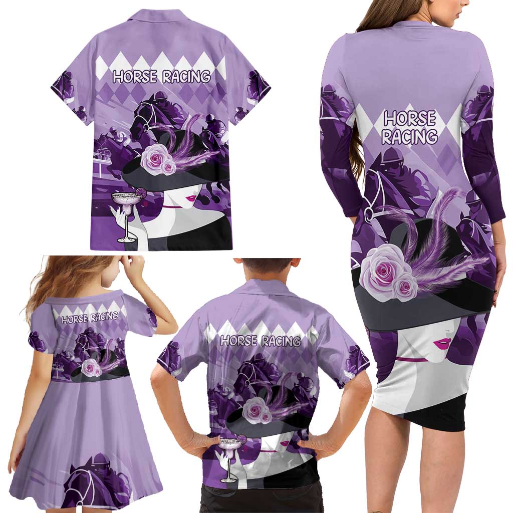 Kentucky Horse Racing Family Matching Long Sleeve Bodycon Dress and Hawaiian Shirt Derby Mint Julep Girl - Purple Pastel LT14