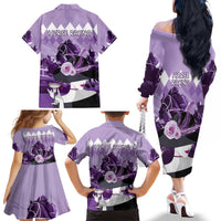 Kentucky Horse Racing Family Matching Off The Shoulder Long Sleeve Dress and Hawaiian Shirt Derby Mint Julep Girl - Purple Pastel LT14