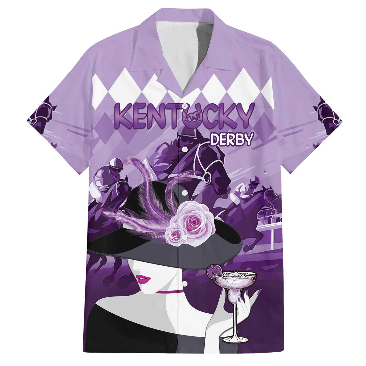 Kentucky Horse Racing Family Matching Off The Shoulder Long Sleeve Dress and Hawaiian Shirt Derby Mint Julep Girl - Purple Pastel LT14