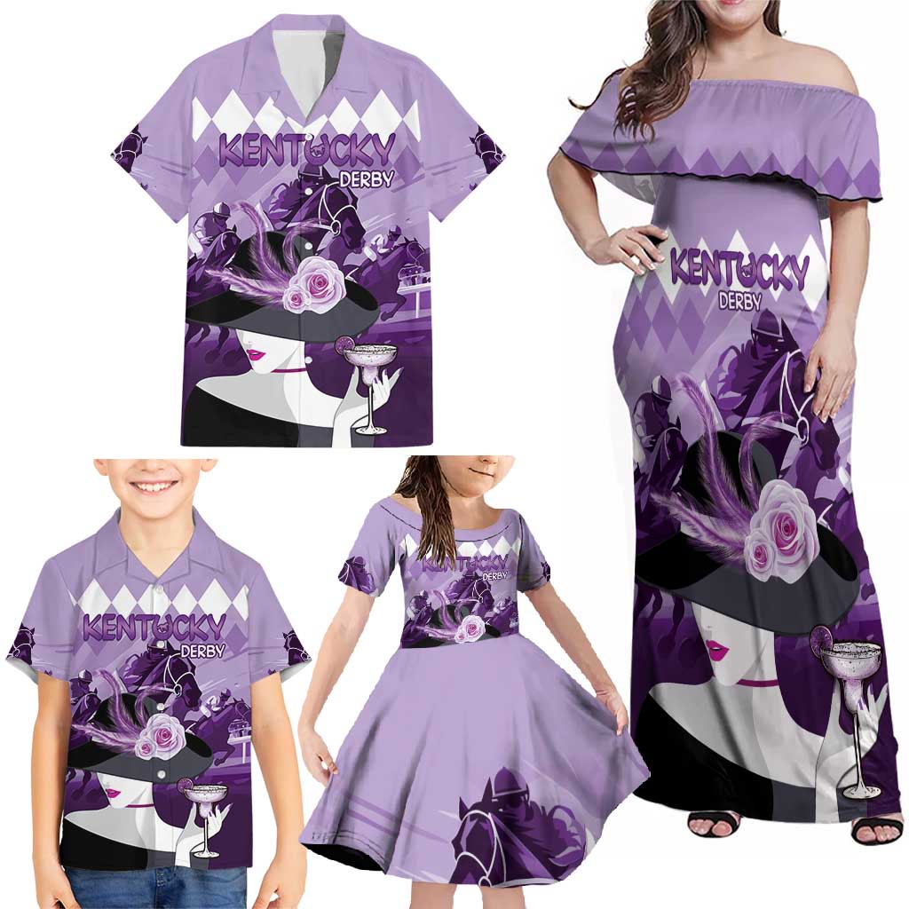 Kentucky Horse Racing Family Matching Off Shoulder Maxi Dress and Hawaiian Shirt Derby Mint Julep Girl - Purple Pastel LT14