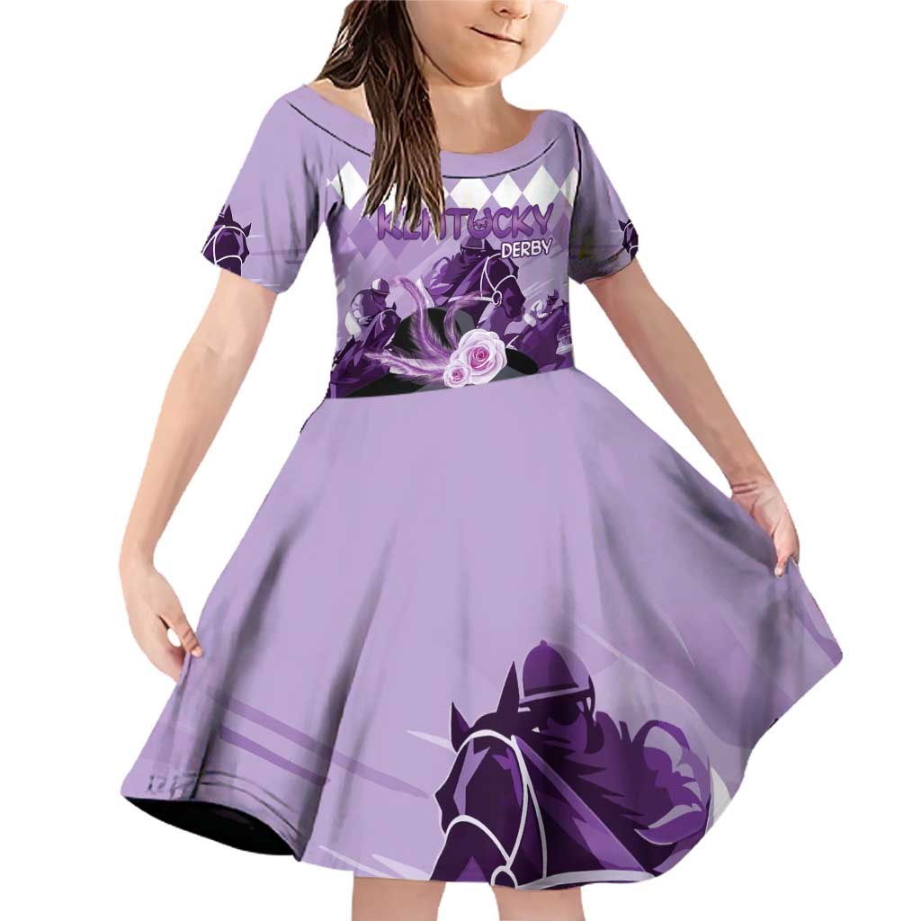 Kentucky Horse Racing Family Matching Off Shoulder Short Dress and Hawaiian Shirt Derby Mint Julep Girl - Purple Pastel LT14