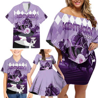 Kentucky Horse Racing Family Matching Off Shoulder Short Dress and Hawaiian Shirt Derby Mint Julep Girl - Purple Pastel LT14