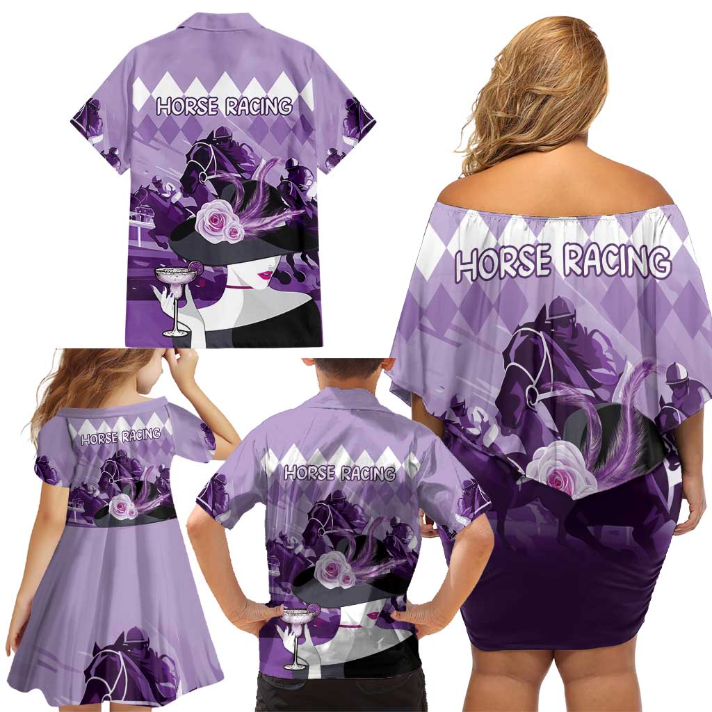 Kentucky Horse Racing Family Matching Off Shoulder Short Dress and Hawaiian Shirt Derby Mint Julep Girl - Purple Pastel LT14