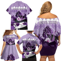 Kentucky Horse Racing Family Matching Off Shoulder Short Dress and Hawaiian Shirt Derby Mint Julep Girl - Purple Pastel LT14