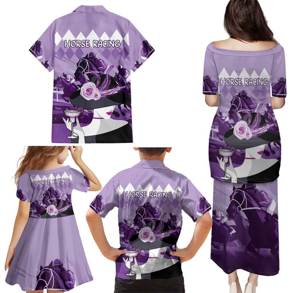 Kentucky Horse Racing Family Matching Puletasi and Hawaiian Shirt Derby Mint Julep Girl - Purple Pastel LT14