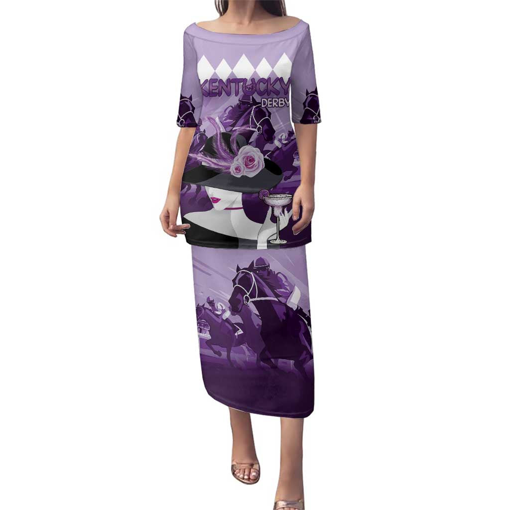 Kentucky Horse Racing Family Matching Puletasi and Hawaiian Shirt Derby Mint Julep Girl - Purple Pastel LT14
