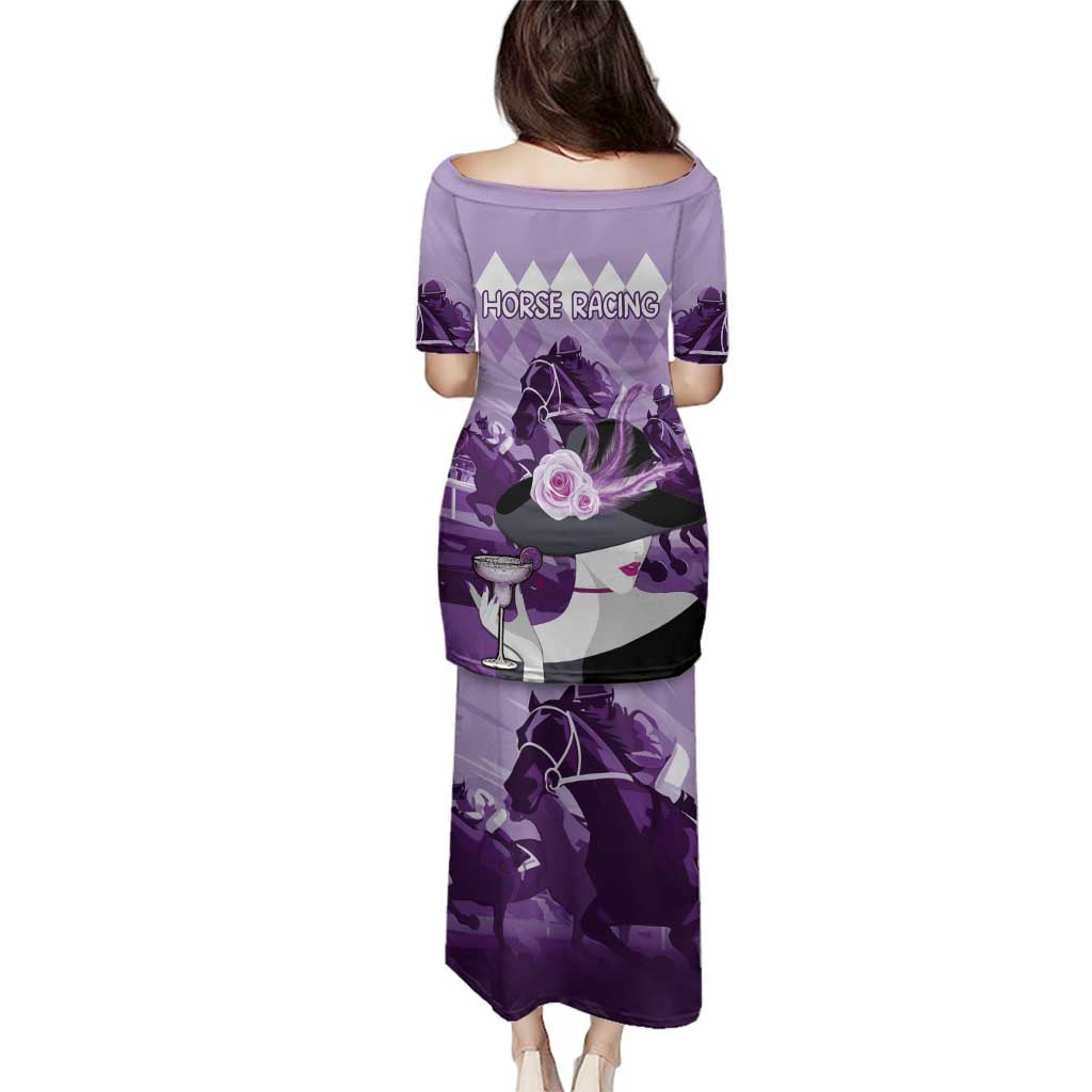 Kentucky Horse Racing Family Matching Puletasi and Hawaiian Shirt Derby Mint Julep Girl - Purple Pastel LT14