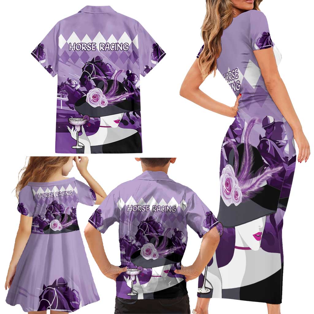 Kentucky Horse Racing Family Matching Short Sleeve Bodycon Dress and Hawaiian Shirt Derby Mint Julep Girl - Purple Pastel LT14