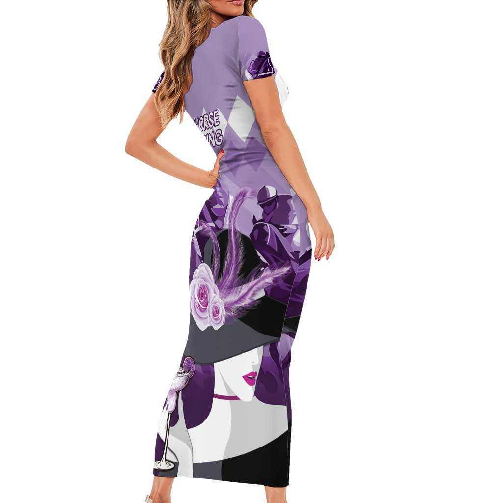 Kentucky Horse Racing Family Matching Short Sleeve Bodycon Dress and Hawaiian Shirt Derby Mint Julep Girl - Purple Pastel LT14