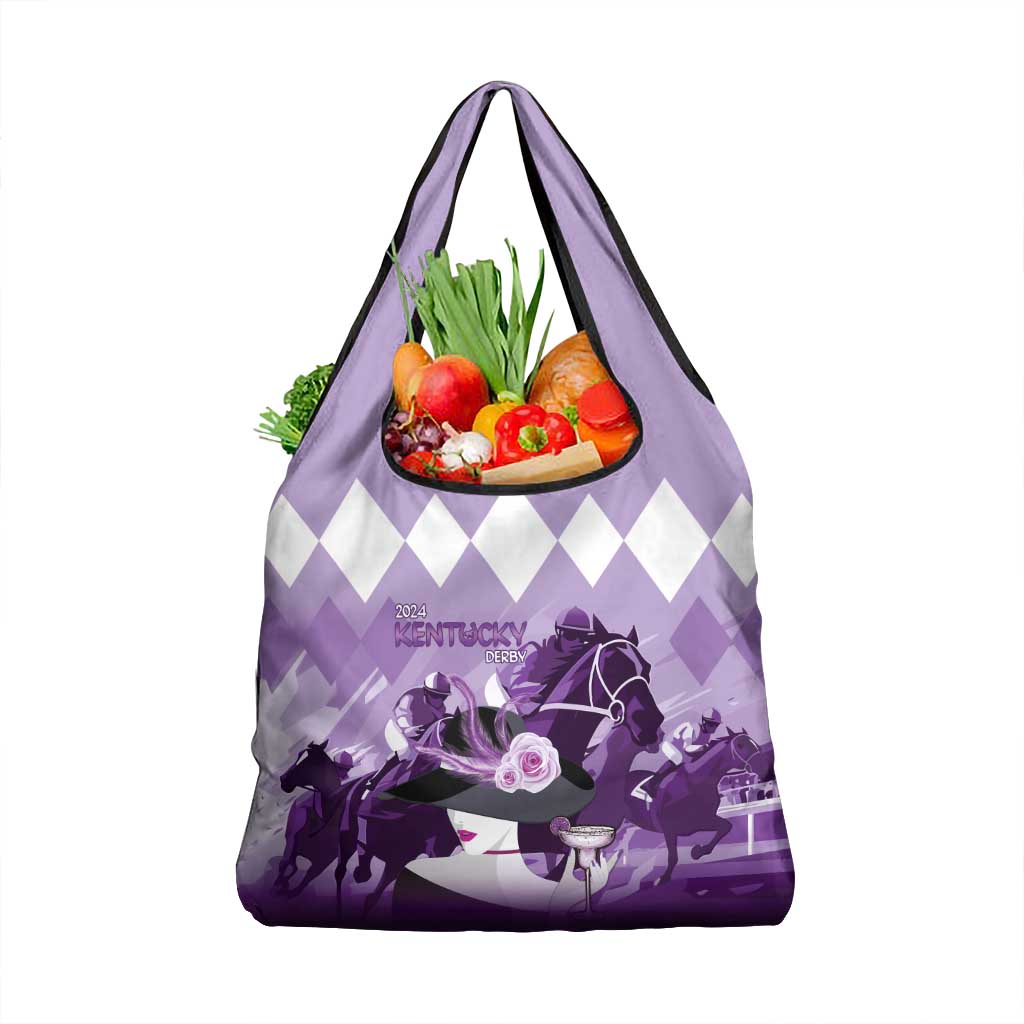 Kentucky Horse Racing Grocery Bag Derby Mint Julep Girl - Purple Pastel LT14