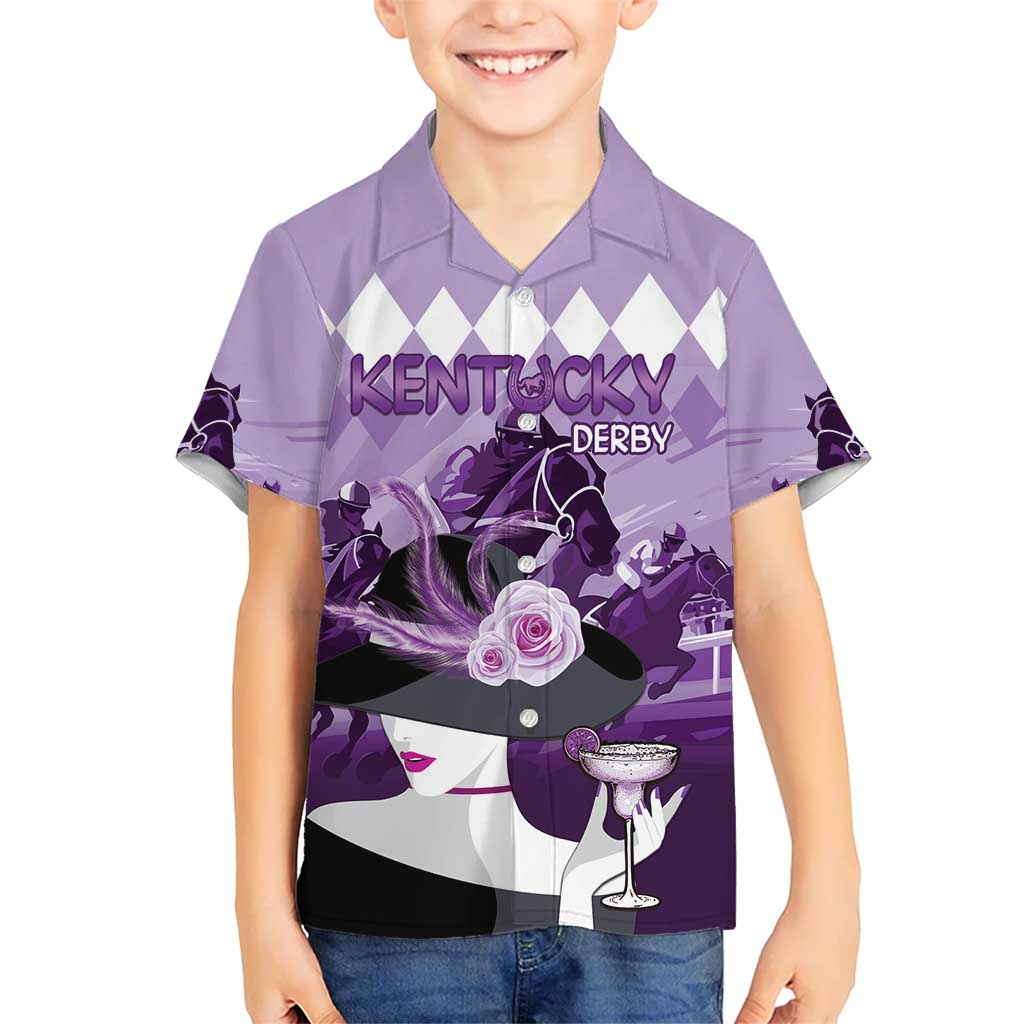 Kentucky Horse Racing Kid Hawaiian Shirt Derby Mint Julep Girl - Purple Pastel LT14