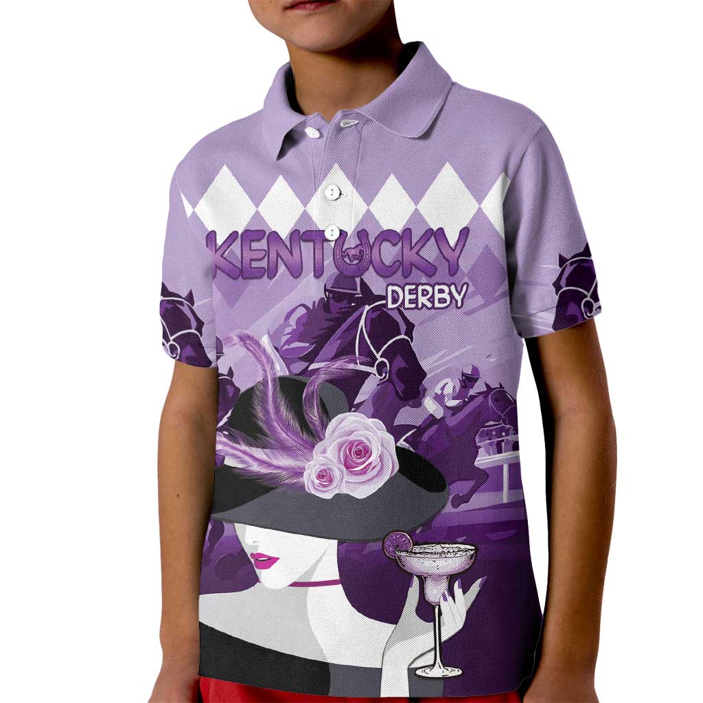 Kentucky Horse Racing Kid Polo Shirt Derby Mint Julep Girl - Purple Pastel LT14