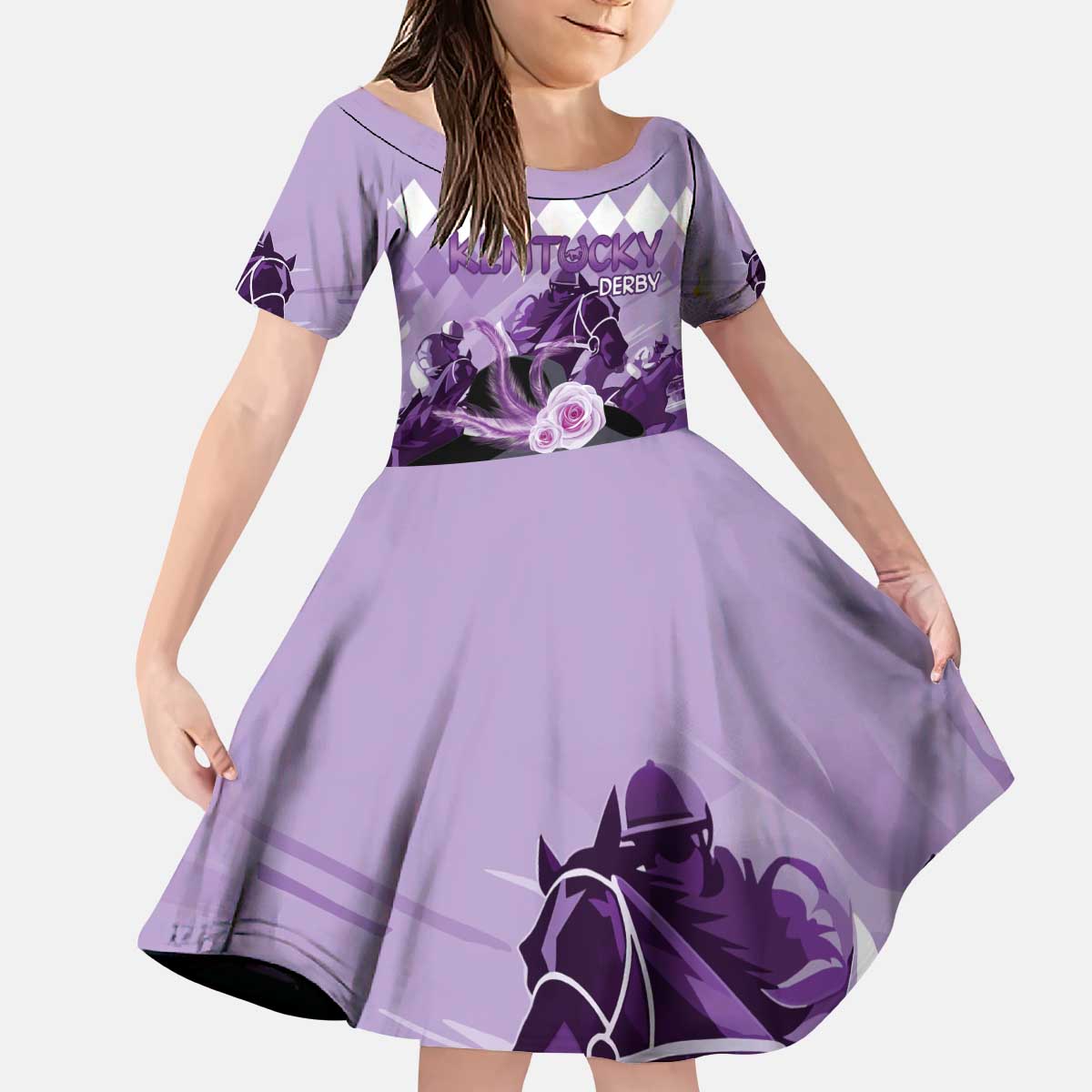 Kentucky Horse Racing Kid Short Sleeve Dress Derby Mint Julep Girl - Purple Pastel LT14