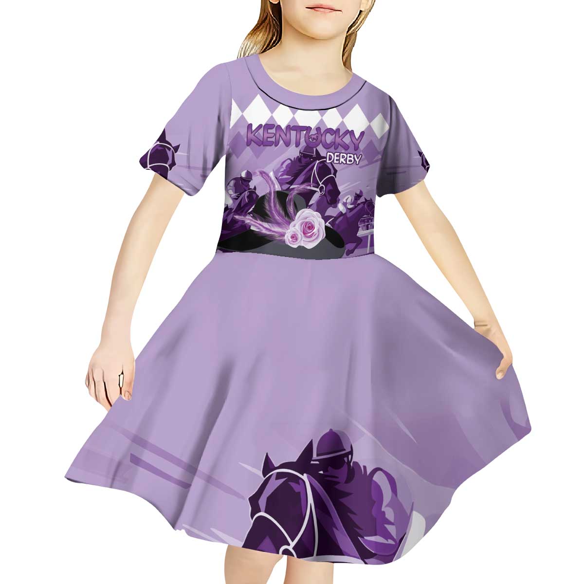 Kentucky Horse Racing Kid Short Sleeve Dress Derby Mint Julep Girl - Purple Pastel LT14