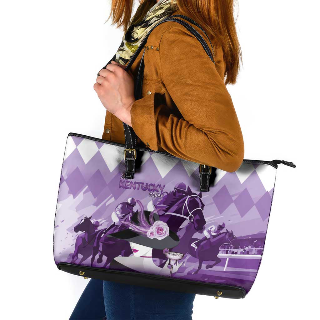 Kentucky Horse Racing Leather Tote Bag Derby Mint Julep Girl - Purple Pastel LT14