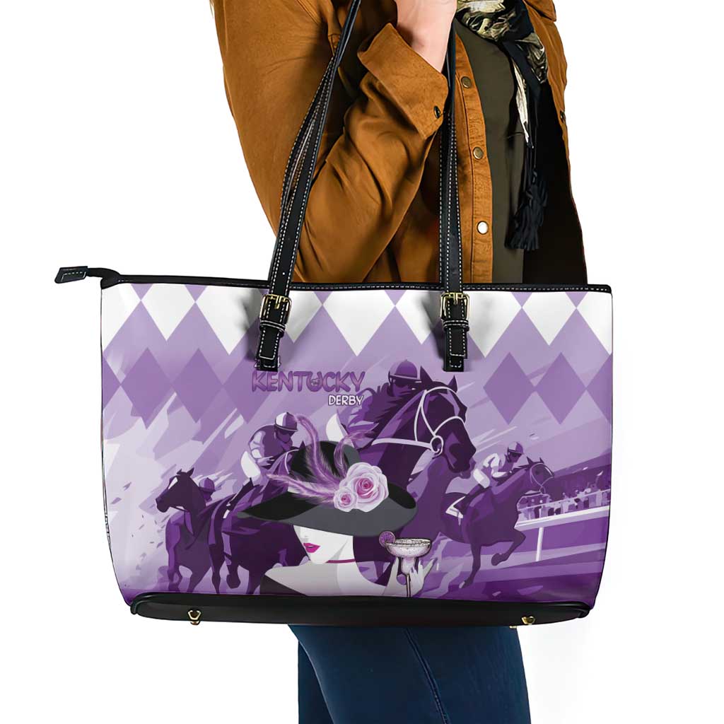 Kentucky Horse Racing Leather Tote Bag Derby Mint Julep Girl - Purple Pastel LT14