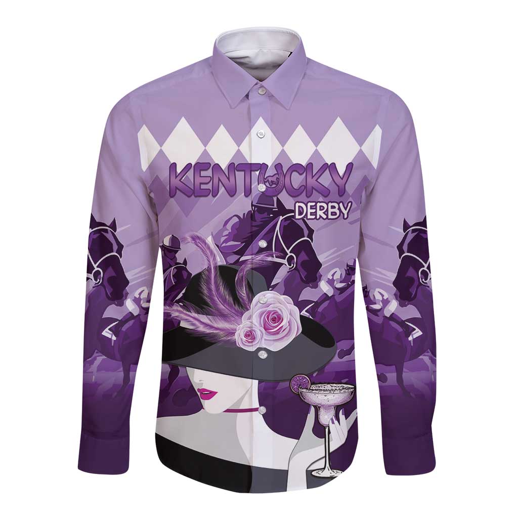 Kentucky Horse Racing Long Sleeve Button Shirt Derby Mint Julep Girl - Purple Pastel LT14