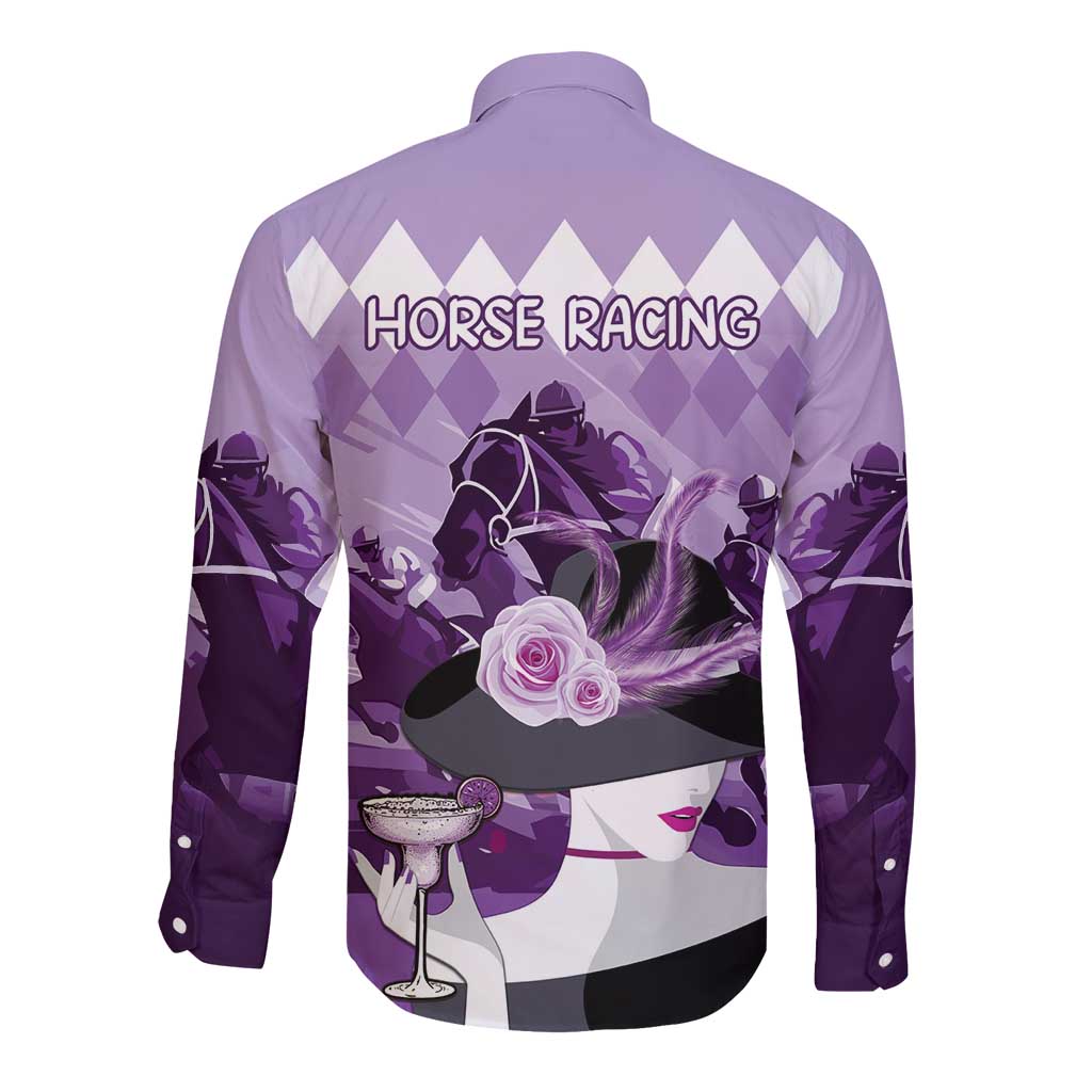 Kentucky Horse Racing Long Sleeve Button Shirt Derby Mint Julep Girl - Purple Pastel LT14