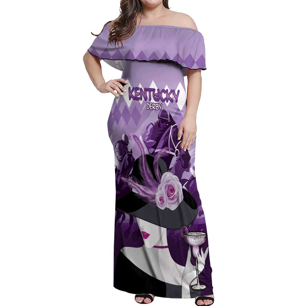 Kentucky Horse Racing Off Shoulder Maxi Dress Derby Mint Julep Girl - Purple Pastel LT14