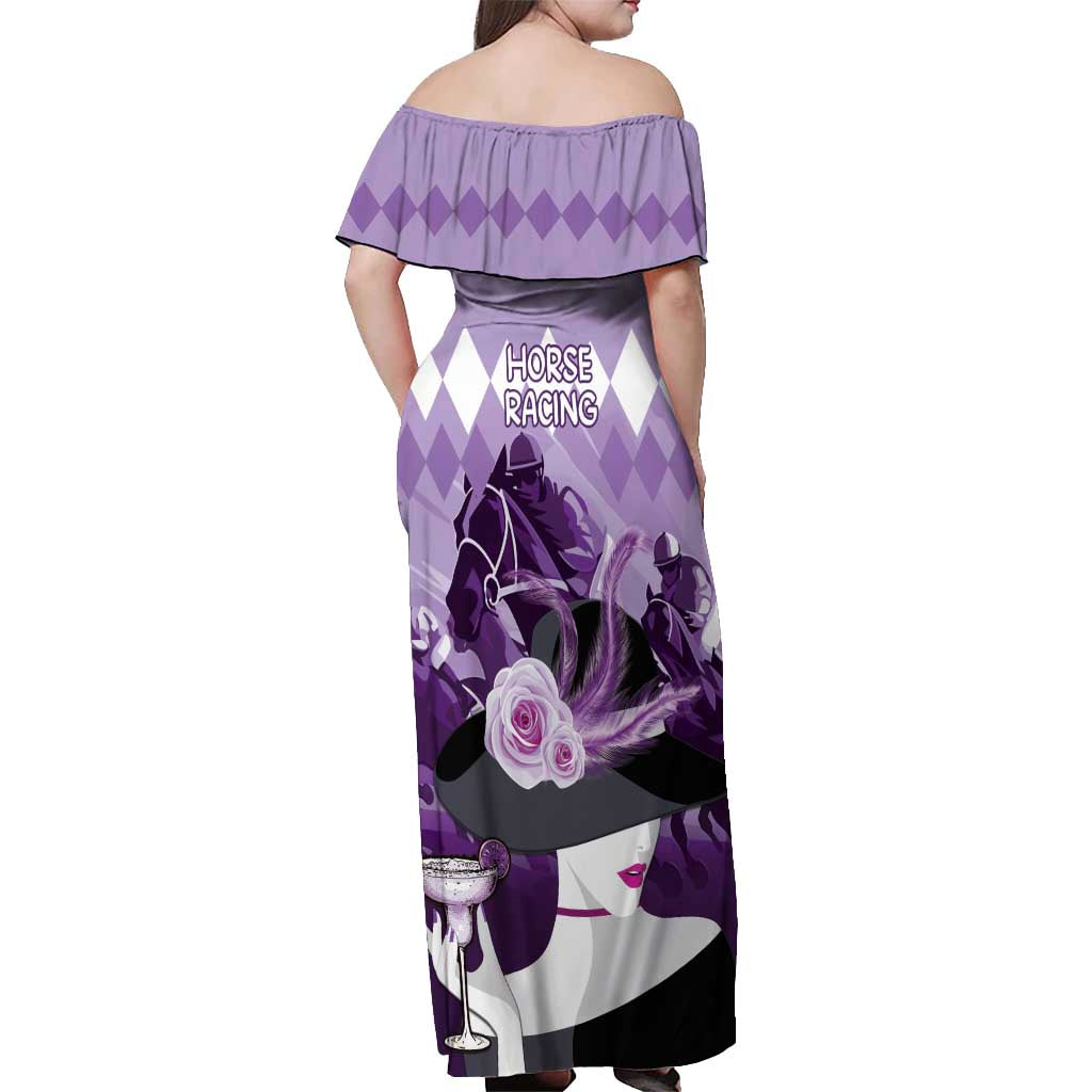 Kentucky Horse Racing Off Shoulder Maxi Dress Derby Mint Julep Girl - Purple Pastel LT14
