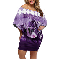 Kentucky Horse Racing Off Shoulder Short Dress Derby Mint Julep Girl - Purple Pastel LT14