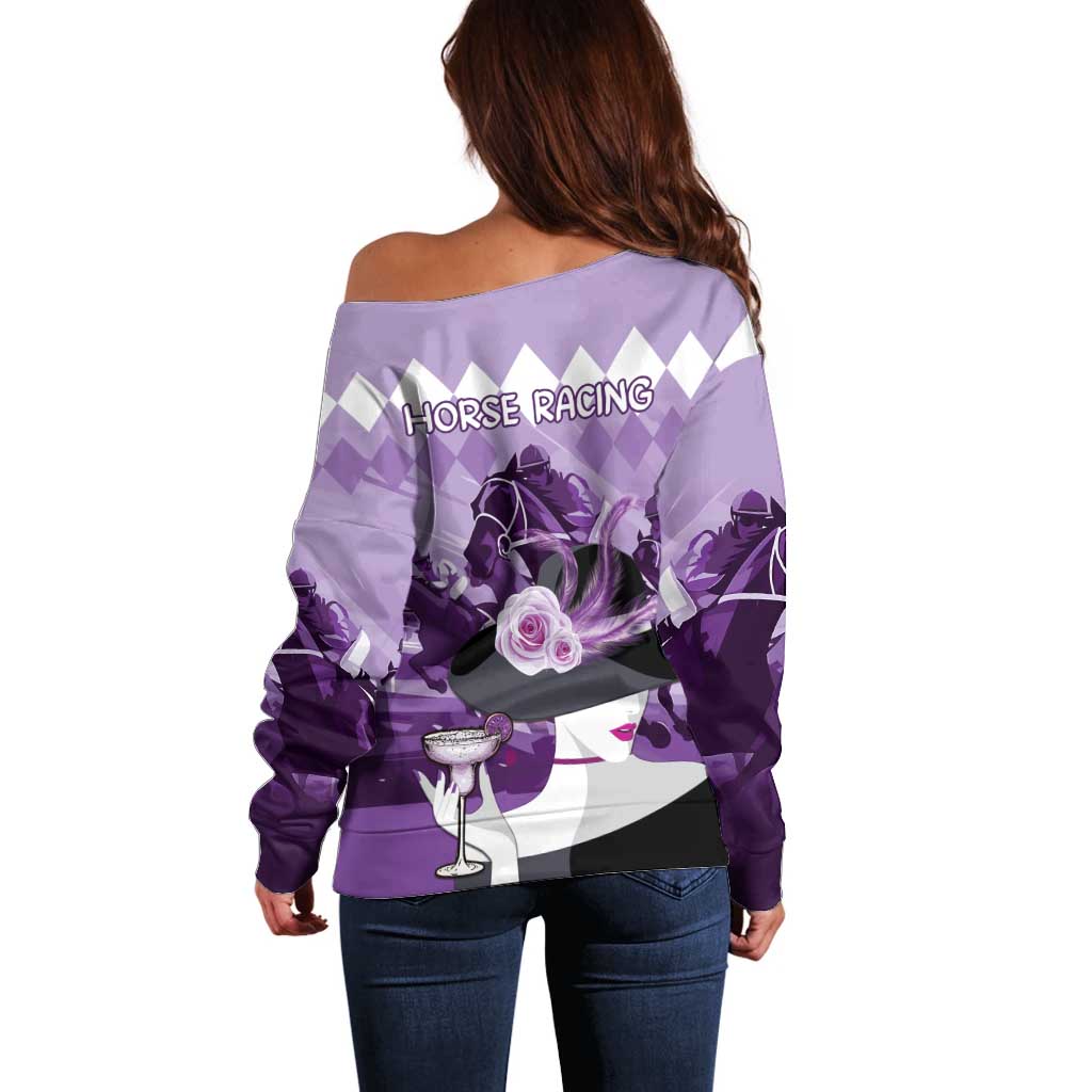 Kentucky Horse Racing Off Shoulder Sweater Derby Mint Julep Girl - Purple Pastel LT14