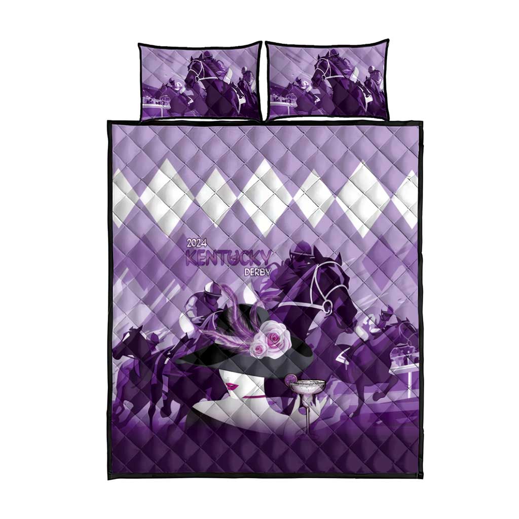 Kentucky Horse Racing Quilt Bed Set Derby Mint Julep Girl - Purple Pastel LT14