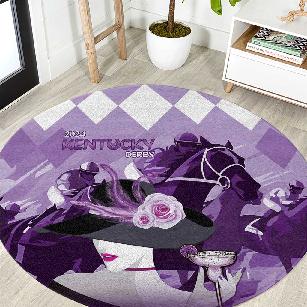 Kentucky Horse Racing Round Carpet Derby Mint Julep Girl - Purple Pastel LT14