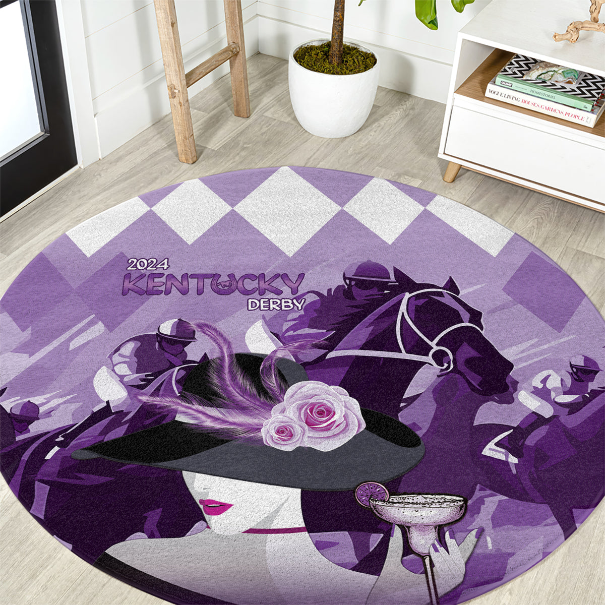 2024 Kentucky Horse Racing Round Carpet Derby Mint Julep Girl - Purple Pastel