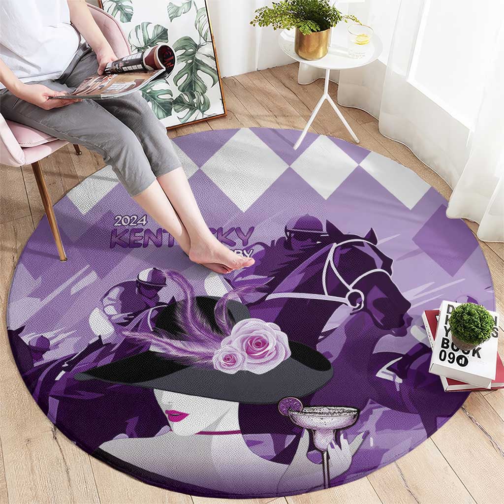 Kentucky Horse Racing Round Carpet Derby Mint Julep Girl - Purple Pastel LT14