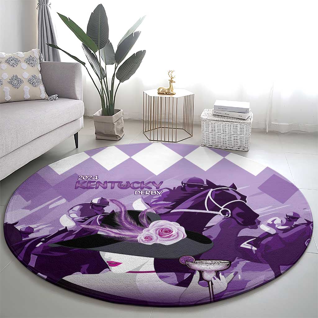 Kentucky Horse Racing Round Carpet Derby Mint Julep Girl - Purple Pastel LT14