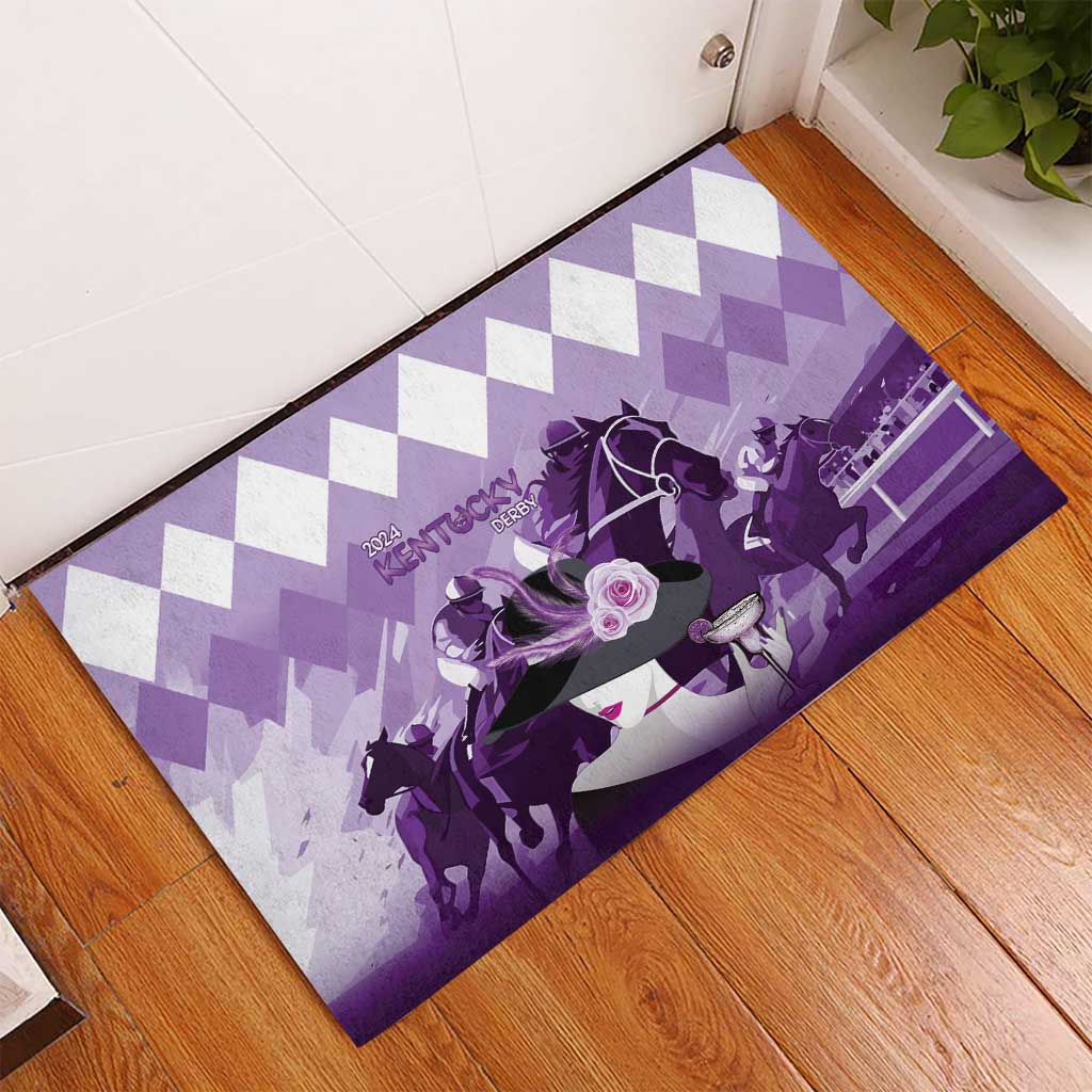 Kentucky Horse Racing Rubber Doormat Derby Mint Julep Girl - Purple Pastel LT14