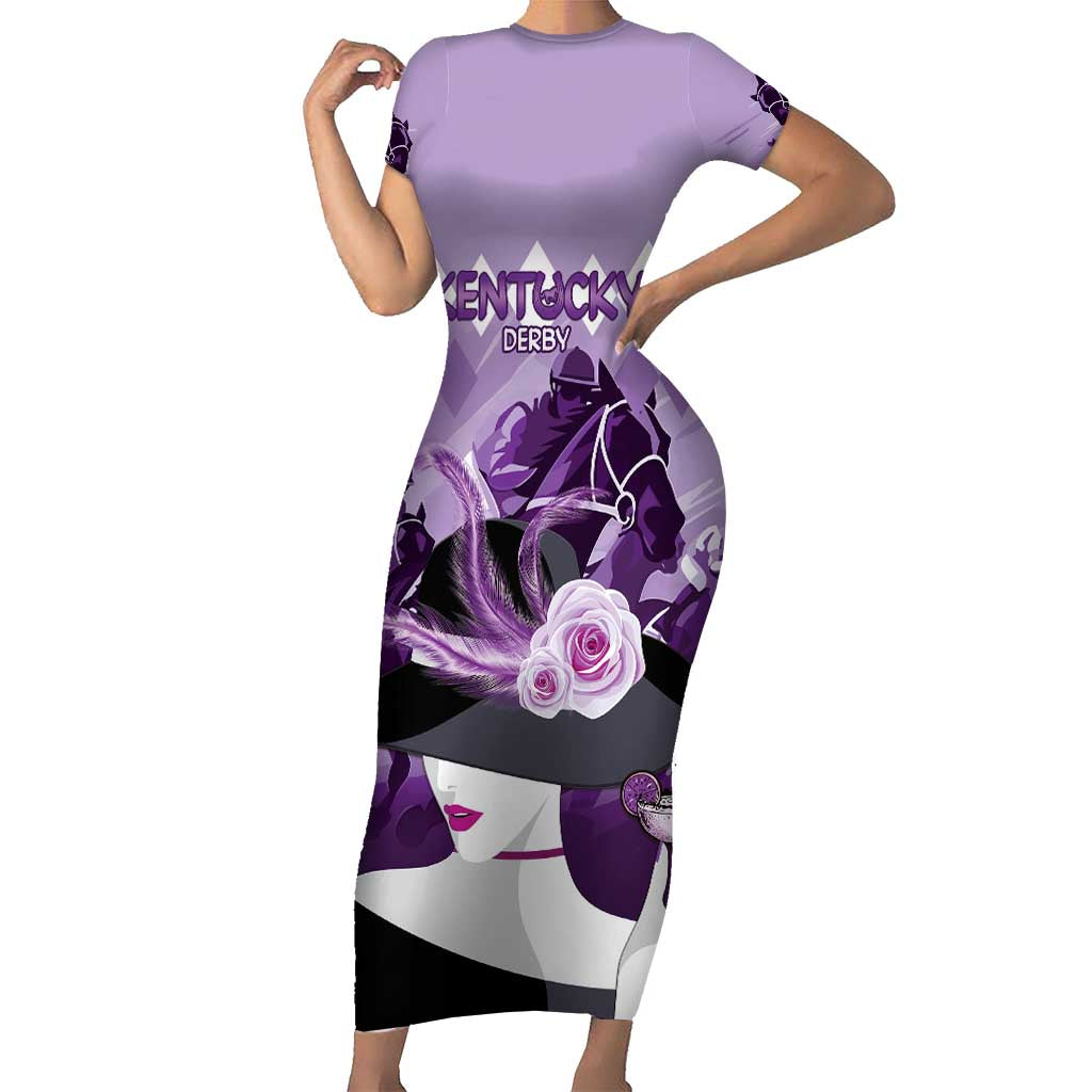 Kentucky Horse Racing Short Sleeve Bodycon Dress Derby Mint Julep Girl - Purple Pastel LT14