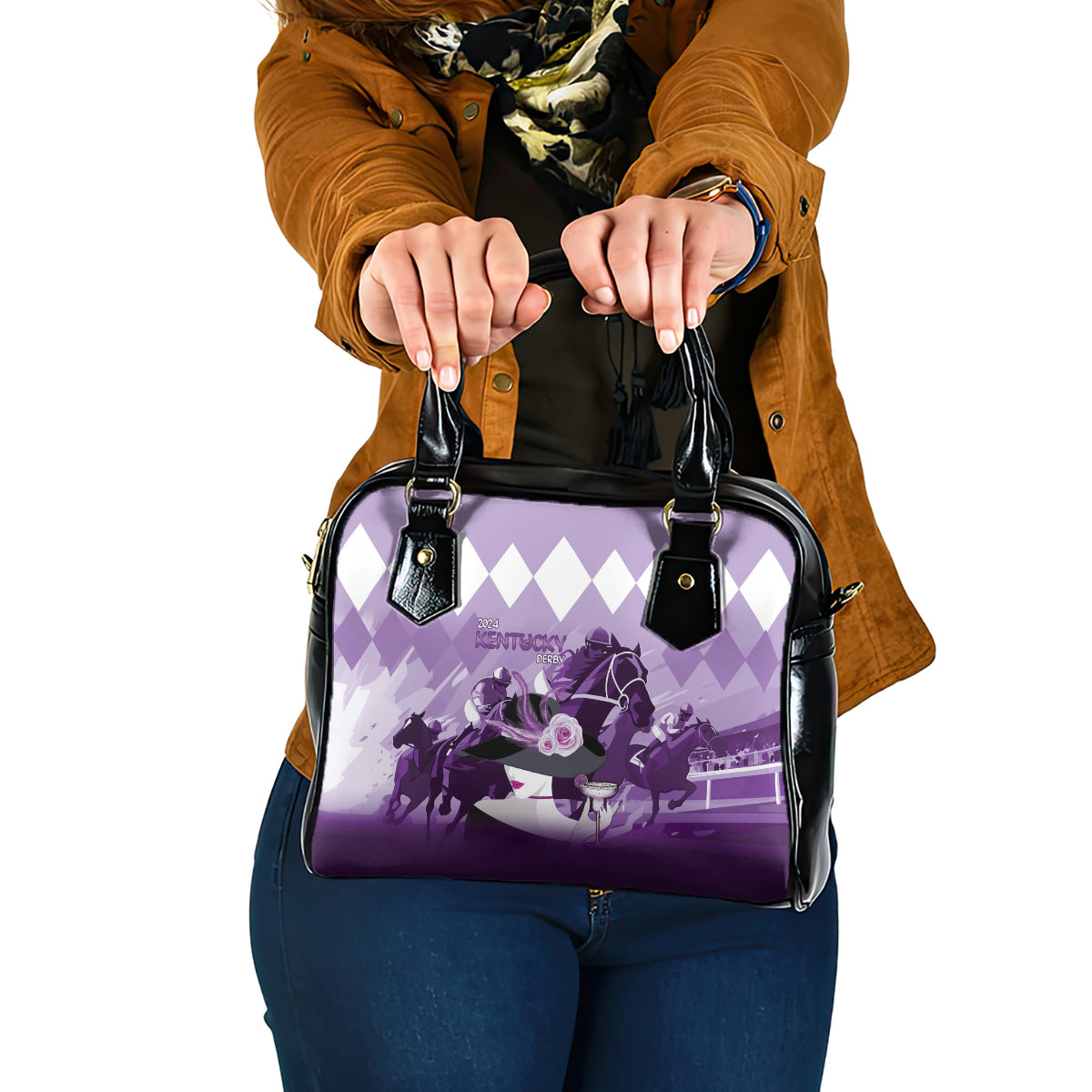 2024 Kentucky Horse Racing Shoulder Handbag Derby Mint Julep Girl - Purple Pastel